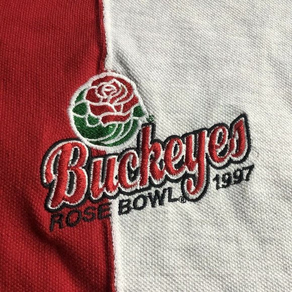 VTG Mens Champion Rose Bowl OHIO STATE BUCKEYES Grey Red Polo 97' Color Block XL - Picture 3 of 8